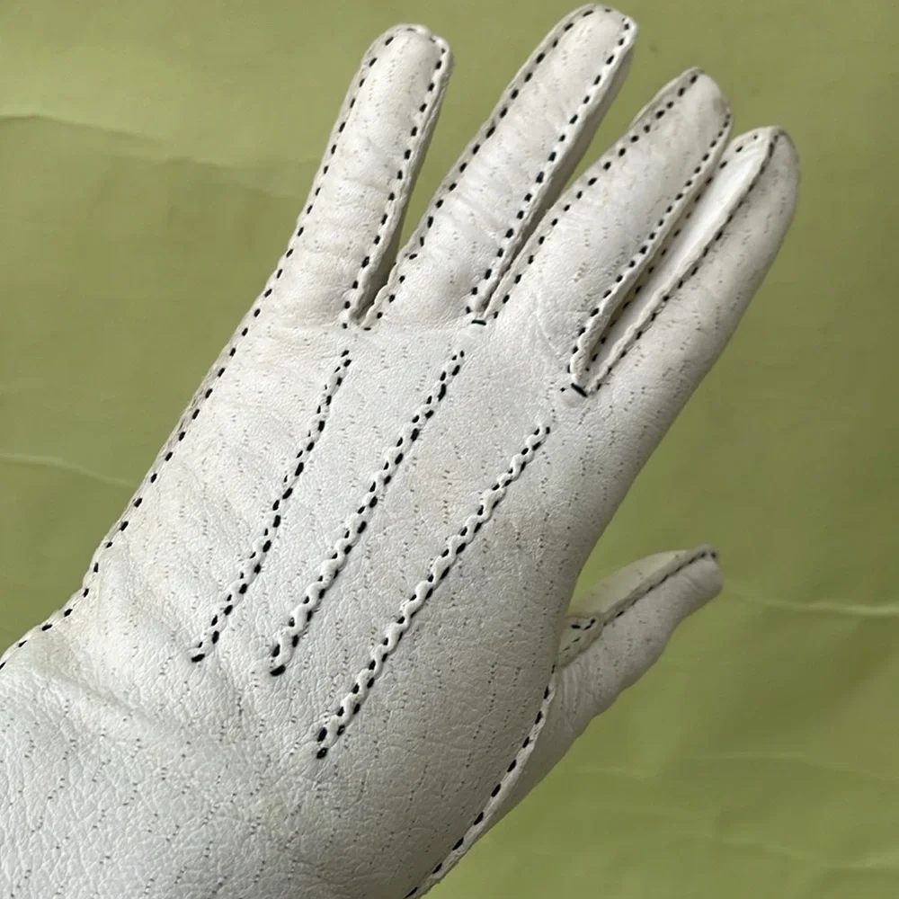 Vintage cream long leather gloves
